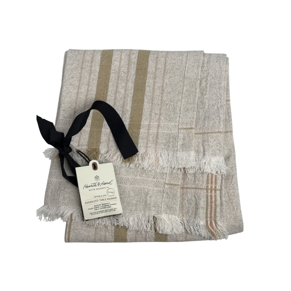 Heart & Hand Magnolia Oversized Table Runner 20" X 90" Blush/Tan Plaid - New